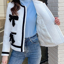 Classic Style Chunky Contrast Color Bow Knitted Tweed Jacket