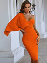 Sexy Elegant One Shoulder Ruffles Bodycon Bodycon Orange Dress