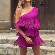 One Shoulder Fringe Sequin Dress