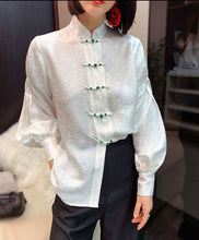 High Quality Loose Fit White Long Sleeve Silk Blouses
