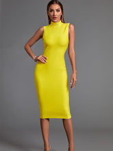 Yellow Sleeveless Bodycon Midi Elegant Dress