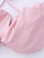 Pink Linen Backless Puff Sleeves Mini Dress