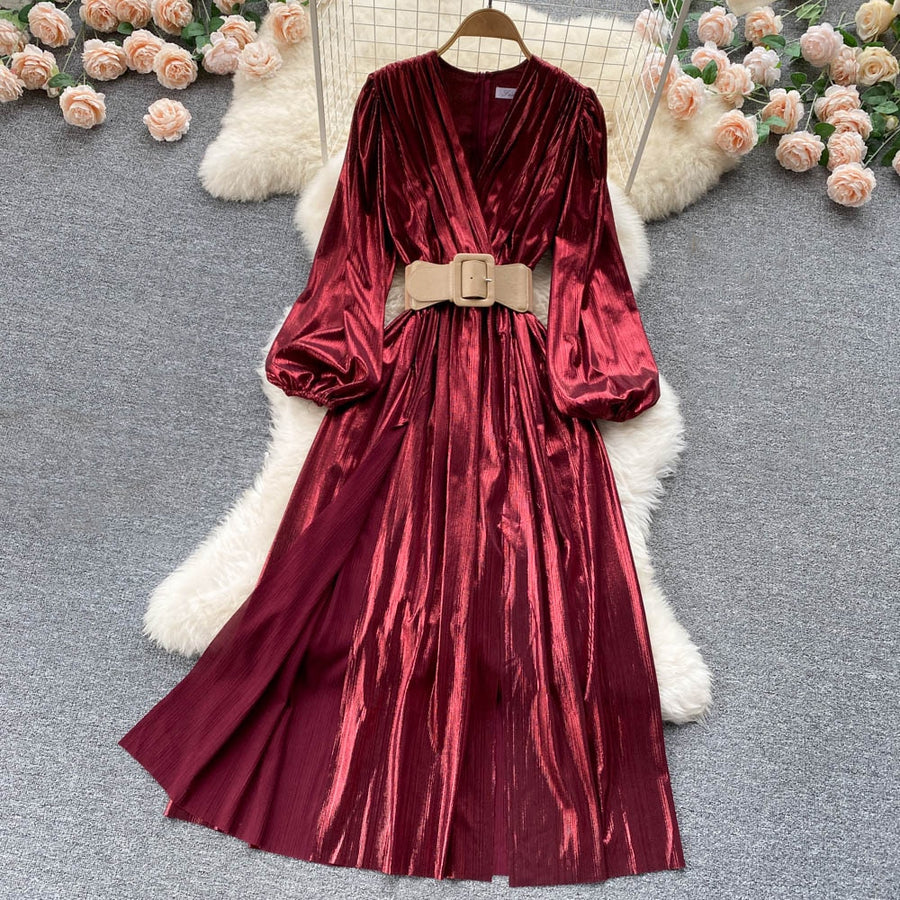 High Quality Various Colors Sexy Elegant Lantern Sleeve Long Dresses