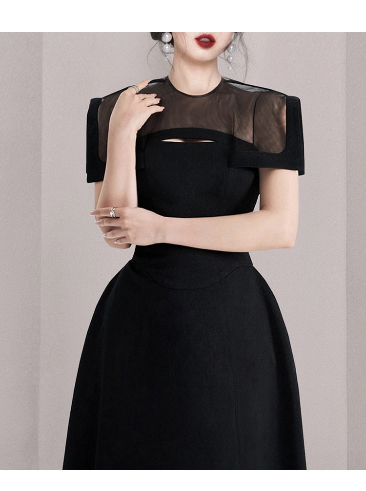 High Quality Elegant Midi Black Dress