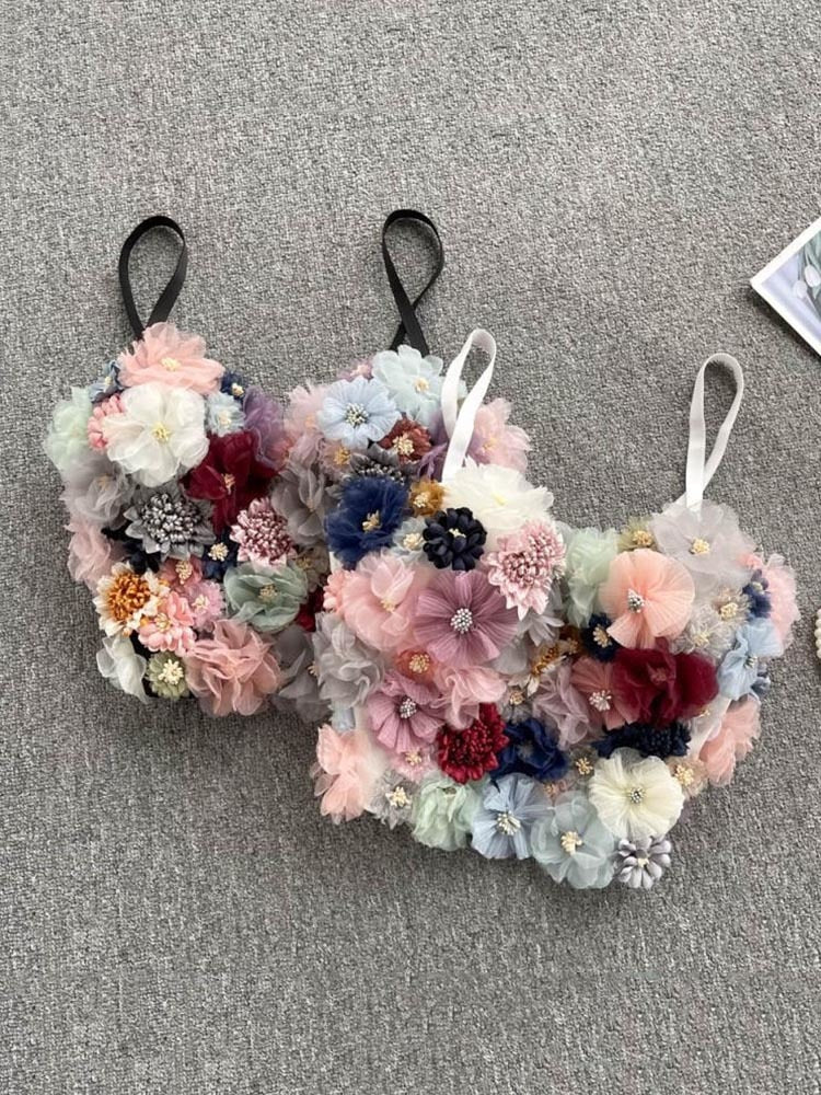 3D Floral Sleeveless Cami Crop Top