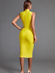 Yellow Sleeveless Bodycon Midi Elegant Dress