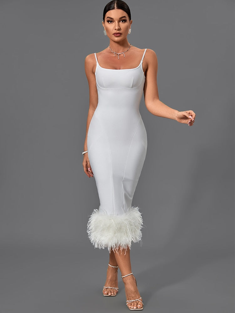 Elegant Feather Bandage Bodycon Bandage Dress Sexy Elegant Midi Dress