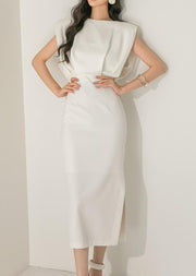 White elegant sexy midi dress with short sleeves