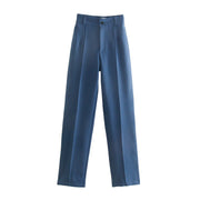 Pants With Darts  Wear Straight Pants Vintage High Waist Zipper Fly Female Trousers