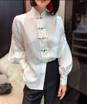 High Quality Loose Fit White Long Sleeve Silk Blouses