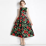 High Quality Midi Floral Print Sleeveless Round Neck Dress