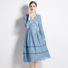 High Quality Long Sleeve V Neck Elegant Lace Midi Dress