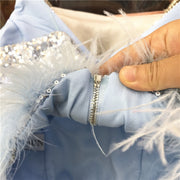 Short blouse with sequins and feathers in various colors