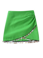 Casual Linen Skirt with Side Pleats and Irregular Hem