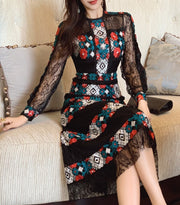 High Quality Long Sleeve Embroidery Elegant Lace Dresses