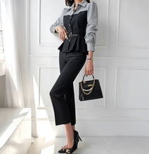 High quality long sleeved shirt + mid-calf pants 2 piece suits
