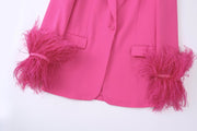 Pink Feather Blazer Woman Straight Button Jacket Women Fashion Streetwear Blazer Women Long Sleeve Blazers for Women Coats