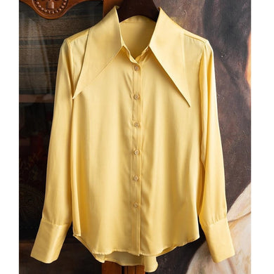 High Quality Big Pointed Collar Satin Silk Shirt