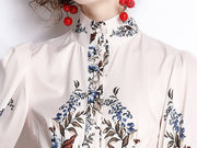 High Quality High Neck Long Sleeve Print Elegant Dress