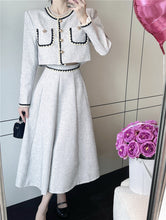 European Long Sleeves Two Piece Elegant Vintage Tweed Dress