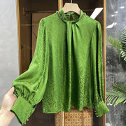 High Quality Long Sleeve Stand Collar Green Jacquard Shirt