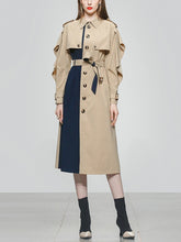 Trench Coat Contrast Dresses Korean Single-Breasted Retro Vestidos Fashion Party Casual Dress