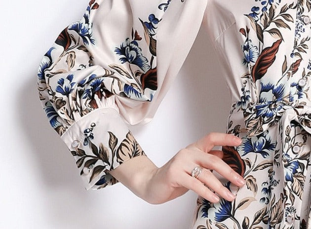 High Quality High Neck Long Sleeve Print Elegant Dress