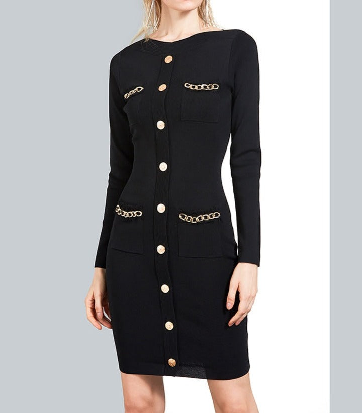 Mid Length Waist Dress High Quality Above Knee Long Sleeve Skirt