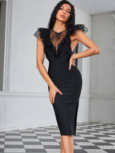 Black Bodycon Lace Elegant Sexy Midi Dress