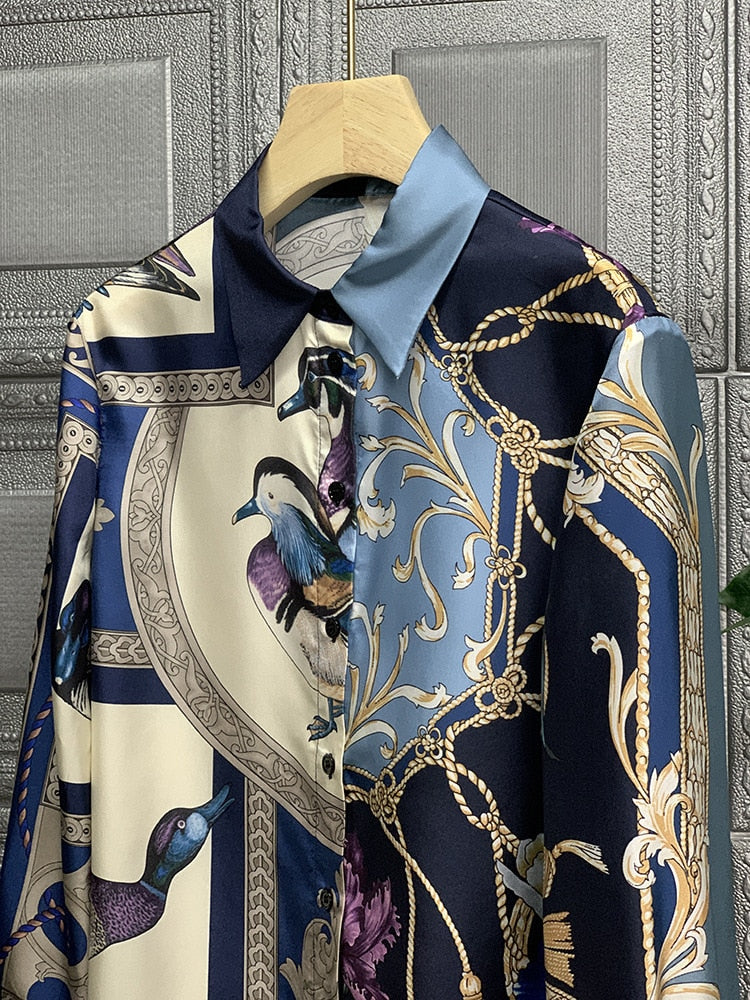 High Quality Button Down Printed Silk Shirt