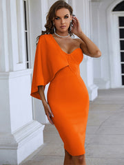 Sexy Elegant One Shoulder Ruffles Bodycon Bodycon Orange Dress