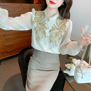 Vintage blouses embroidered with sequins long sleeves elegant