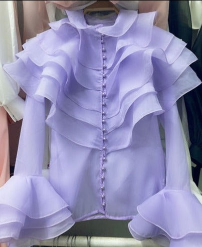 Long-sleeved shirt with ruffles in various colors