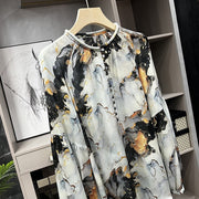 High Quality Lantern Sleeve Round Neck Silk Shirts