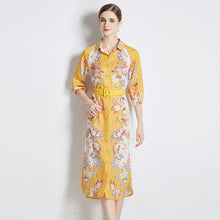 Dress High Neck Puffed Sleeve Floral Print with Belt