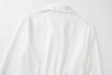 Solid Elastic Waist Slit Front Deep V Neck Long Sleeve Silk Mini Dress