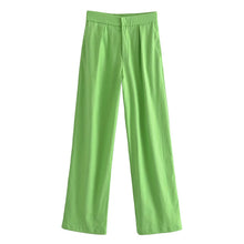 Candy Color Front Pleats Zipper High Waist Straight Pants