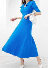 High quality long stretch knit blue dress