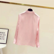 High quality pink and white print long sleeve silk shirt