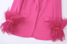 Two Piece Sets Straight Feather Jacket+High Waist Side Zipper Ankle Length Pants
