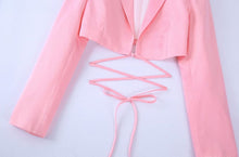 Vintage Long Sleeve Tie Front Cropped Satin Jacket with Slit Cuffs and Wide Pleated Pant
