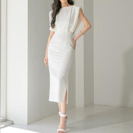 White elegant sexy midi dress with short sleeves White / L White elegant sexy midi dress with short sleeves White / L