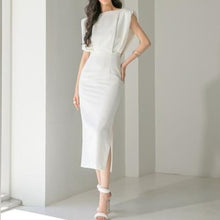 White elegant sexy midi dress with short sleeves