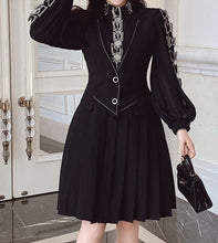 High Quality Pleated Long Sleeve Black Elegant Dress