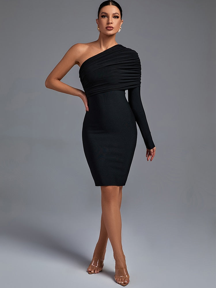 Elegant Sexy One Shoulder Long Sleeves Bodycon Black Bodycon Dress Black / XL Elegant Sexy One Shoulder Long Sleeves Bodycon Black Bodycon Dress Black / XL