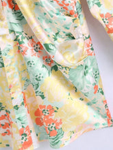Long Sleeve Elegant Sweet Bow Floral Print Satin Shirt Dress