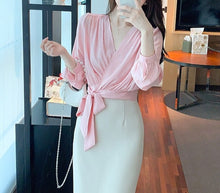 High Quality Long Sleeves V Neck Loose Elegant Vintage Pink Blouses