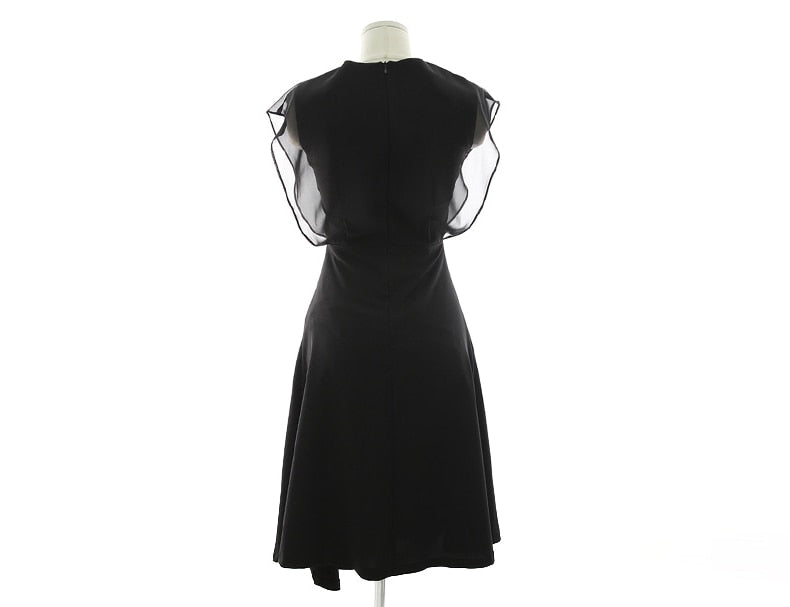 High Quality Asymmetric Round Neck Tight Black Dress