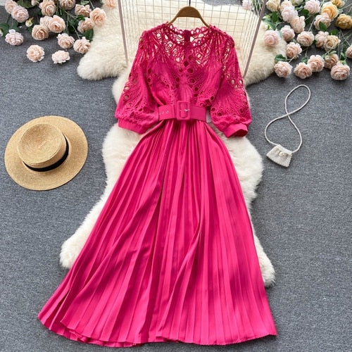 multi coloured lace dress 3D Flower Lace V-neck Short Sleeve Midi Party Dress