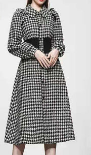 Elegant Long Sleeve Plaid Tweed Office Dresses